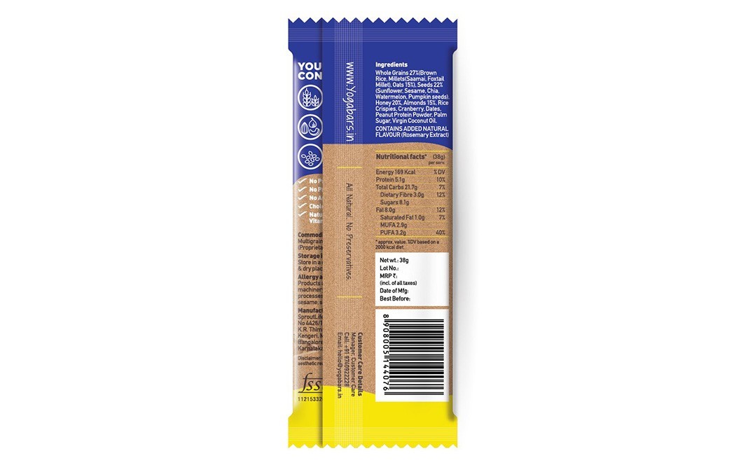 Yoga Bar Multigrain Energy Bar Nuts and Seeds   Pack  38 grams